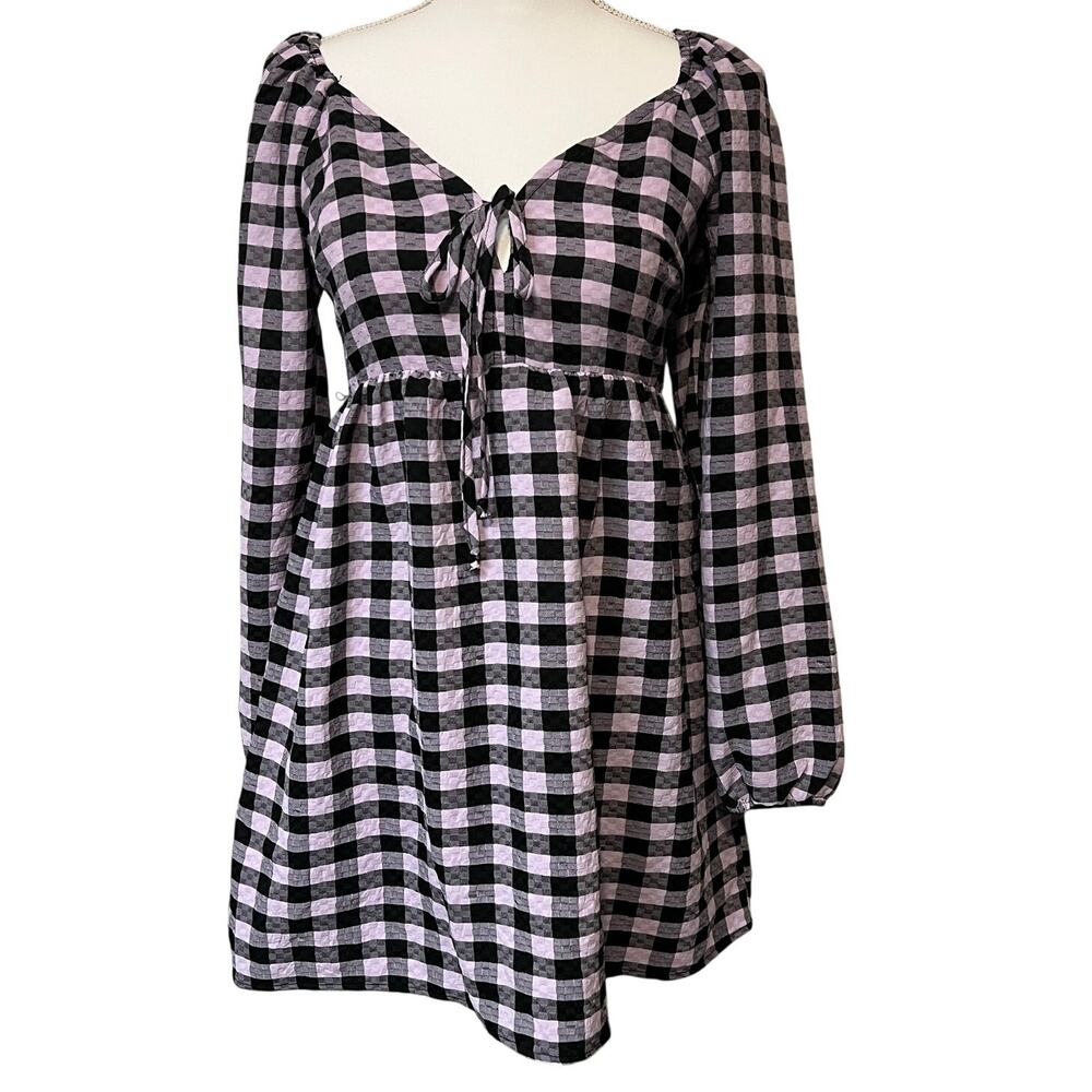 Wild Fable Women's Purple Gingham Check Long Sleeve Muse Dress - Size XS - NWT